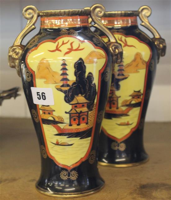 Pair of Noritake black ground vases